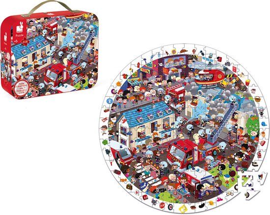 Janod Ronde Zoekpuzzel Brandweer - 208 Stukjes - Vanaf 6 Jaar