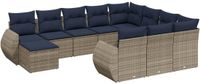vidaXL 11-delige tuinbankset met kussens, grijs, polyrotan