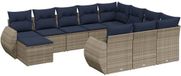 vidaXL set de 11 pièces de salon de jardin avec coussins, gris, polyrotin