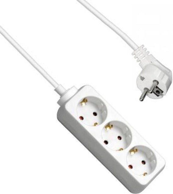 Allteq Stekkerdoos - 3-voudig - Wit - 3 meter - Met randaarde