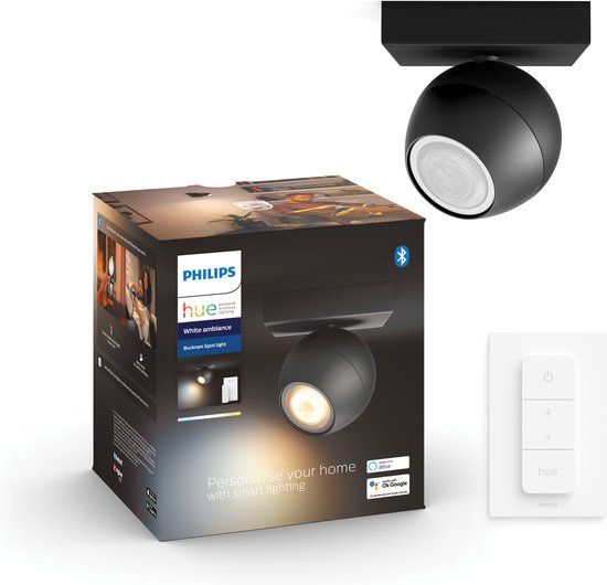 Philips Hue Buckram Opbouwspot - Zwart - 1-Spot - Warm tot Koel Wit Licht - Incl. Dimmer Switch