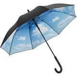 Paraplu Fare Dames paraplu, lang/rechts, zwart – dubbele doek met wolkenopdruk aan de binnenkant, automatisch openen, windbestendig, uv-bescherming