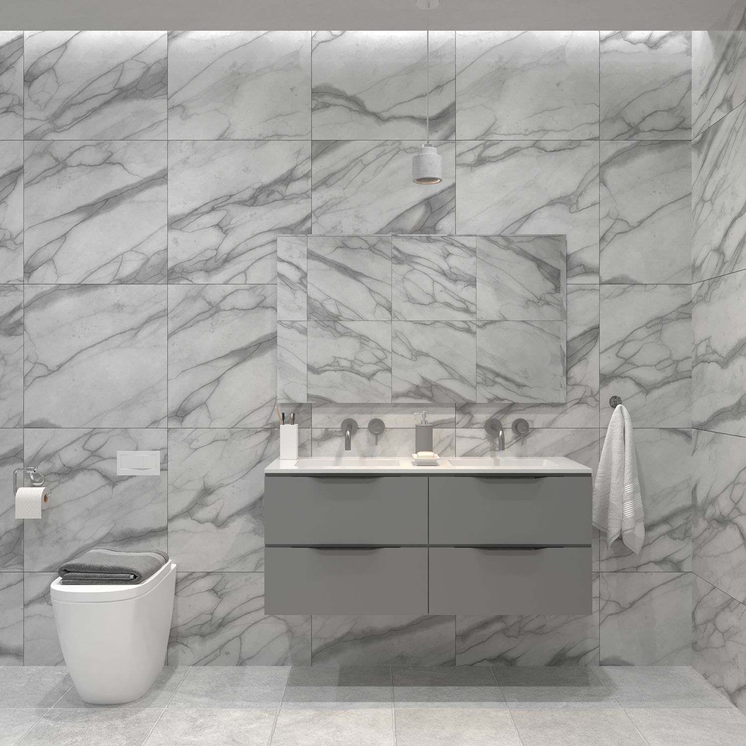 Gliss Design Badkamermeubelset Hera Mat Zwart 120 cm 4 Laden Beton Grijs Mat (keuze wastafel)