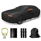 OWEEIO Upgrade verdikte autohoes waterdicht voor alle weersomstandigheden voor auto's, volledige buitenhoes, universele autohoes voor buiten, zwart, geschikt voor sedans 201"-210")