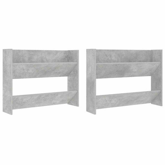 vidaXL Wandschoenenkasten 2 st 80x18x60 cm spaanplaat betongrijs