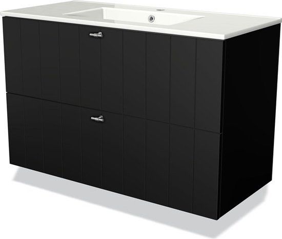Maxaro Modulo Badkamermeubel 100cm Mat Zwart Lamel Keramiek 2 Lades