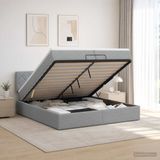 vidaXL Lit plateforme avec matelas et éclairage LED, gris clair, 200 x 200 cm, tissu