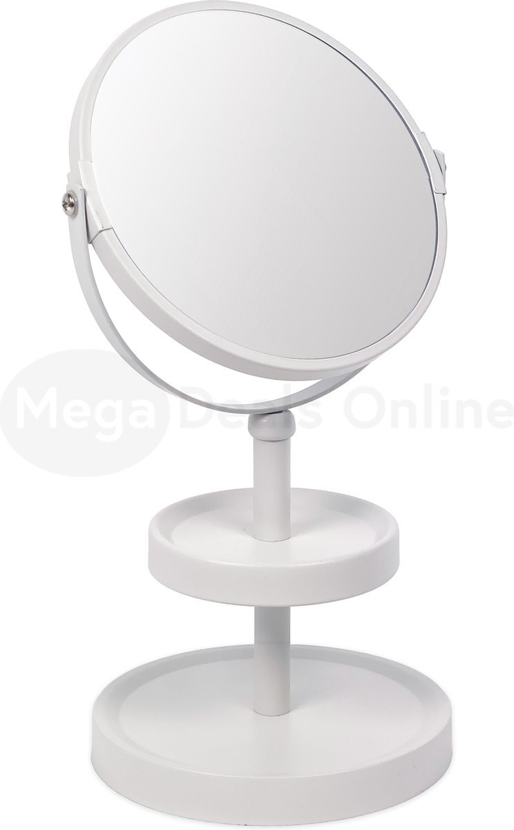MDO Make-Up Spiegel - Scheerspiegel - Salonspiegel - Incl. Sieraden-rek/Sieraden-display - 3x Vergrotende werking - Wit