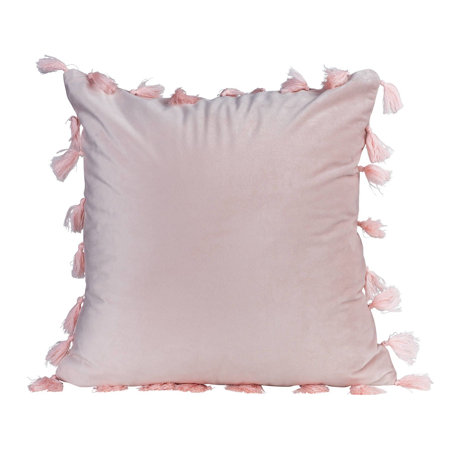 QUVIO sierkussen gevuld met franjes - 45 x 45 cm - licht roze