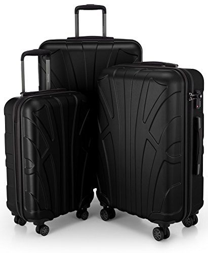 Suitline 3-delige kofferset Trolley-set trolleykoffer Harde koffer Reiskoffer, TSA, 55cm + 66cm + 76cm, 100% ABS, mat zwart