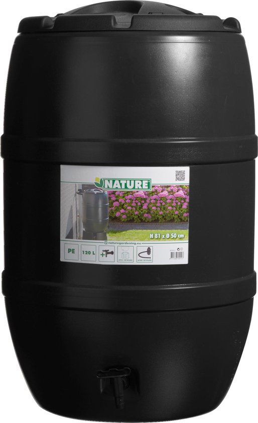 Nature Regenton - 120L - Zwart - Ø51cm - H81cm - Met Kraantje