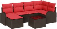 vidaXL Bankstel 7-zits Bruin en Rood Polyrattan Hoek loungeset