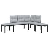 vidaXL 4-delige Loungeset met Kussens, Gepoedercoat Staal, Zwart