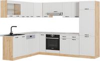 Vicco Hoekkeuken R-Line, Wit/Goudkleurig Eiken, 287 x 227 cm, WB Marmer