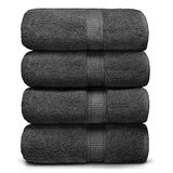 Ariv Premium 4-delige grote katoenen bamboe badhanddoekenset, 30 x 52 inch, zwart, super absorberend, zacht, sneldrogend, duurzaam, perfect voor badkamer, sportschool, hotel en spa