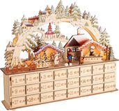 BRUBAKER Adventskalender om te Vullen - Kerstdorp 2024-40 cm Houten Kerstkalender met LED-Verlichting
