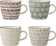 Bloomingville Karine Mokken - Aardewerk - Groen/Wit/Bordeaux - 300 ml - D 9.5 cm - H 8 cm - Set van 4