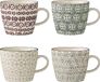 Bloomingville Karine Mokken - Aardewerk - Groen/Wit/Bordeaux - 300 ml - D 9.5 cm - H 8 cm - Set van 4