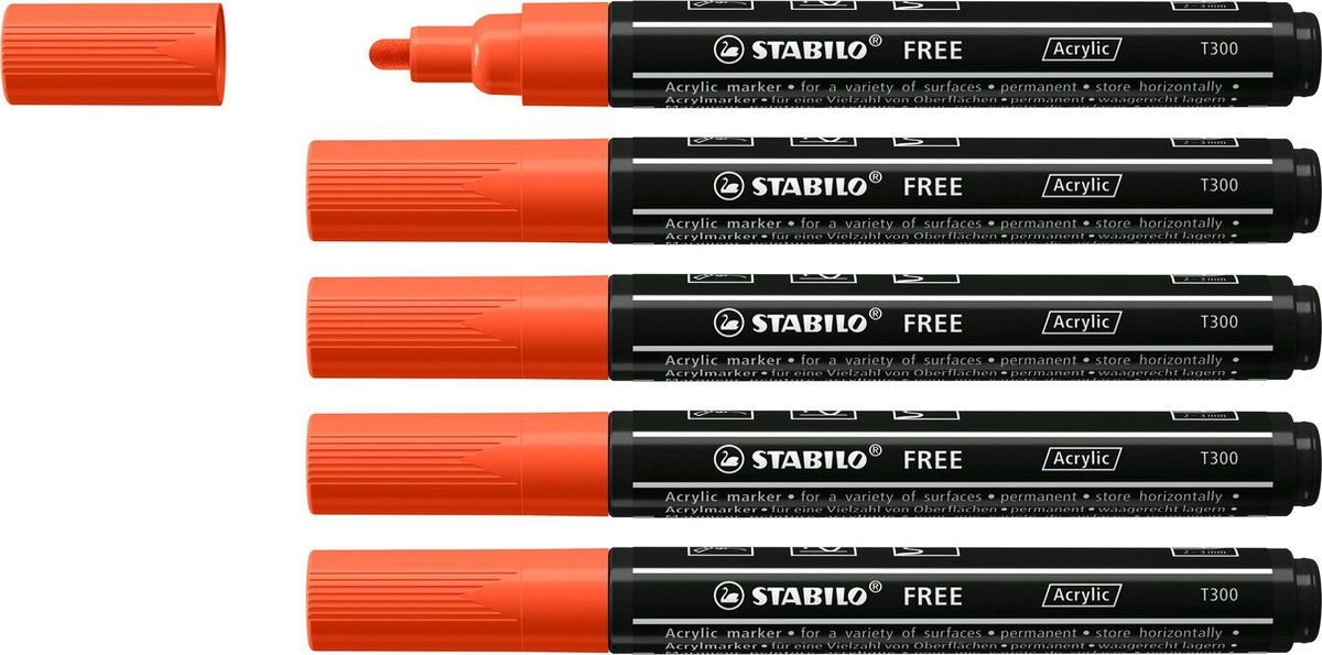 Stabilo FREE - Acryl Marker - T300 - Licht Rood - Doos 5 stuks