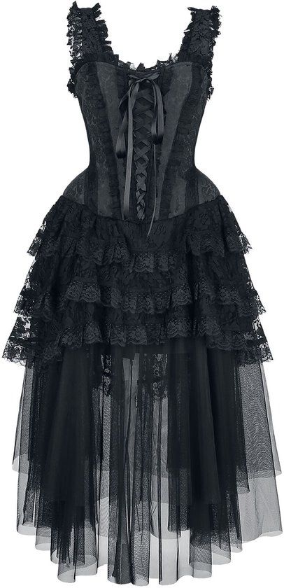Gothicana by EMP Gothicana Zwarte halflange gothic jurk met corsage - Dames - M