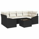 vidaXL - Bankstel - 7 - delig - Zwart - en - Crème - poly - rotan