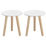 Home Deco Set de 2x pièces supports de plantes ronds bois blanc/naturel 30 x 30 cm