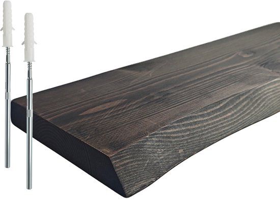 Relaxdays Wandrek - met boomrand - zwart - hout - 100x3x22 cm - 1 plank