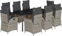 vidaXL 9-delige tuinset met kussens polyrattan lichtgrijs