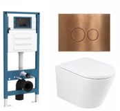 QeramiQ Dely Toiletset - Inbouwreservoir - Metaal Koperen Bedieningsplaat - Glans Wit