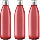Merkloos / Sans marque Makito Western Europe Glazen waterfles/drinkfles met RVS dop - 6x - rood transparant - 650 ml - Sportfles - Bidon