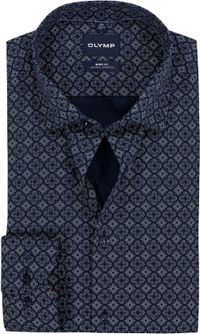 OLYMP Level 5 body fit chemise - longueur de manche 7 - piqué - foncé - avec motif bleu clair - Facile à repasser - Tour de cou : 42 (taille UE : L)