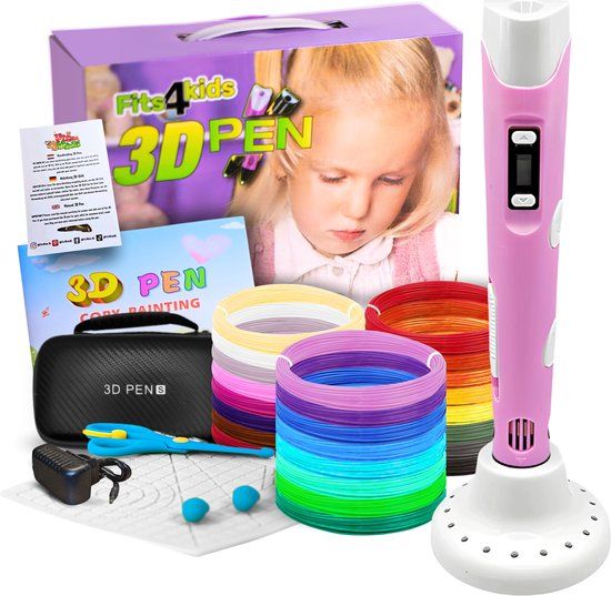 Fits4Kids® 3D Pen Starterspakket XXL - 140m Filament - Incl. E-Book - Opbergcase - Tekenmat - Tekenboek - Knutselen Meisjes & Jongens - Roze