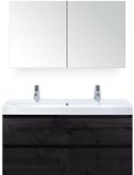 BES LED Maxx XL Badmeubelset 120 cm - Black Oak - Wastafel Just Enkel 2 Kraangaten met Spiegelkast