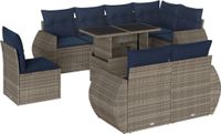 vidaXL 9-delige tuinbankset met kussens, grijs, polyrotan