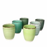 MamboCat Green Set van 6 grote koffiekopjes van aardewerk met swirl-motief - in leuke groene tinten I Thee- en koffiemok - Moderne landhuisstijl I Set van 6 koffiekopjes