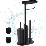 Merkloos Relaxdays Toiletrolhouder staand - 65 cm - met reserverolhouder - toiletborstelhouder - zwart
