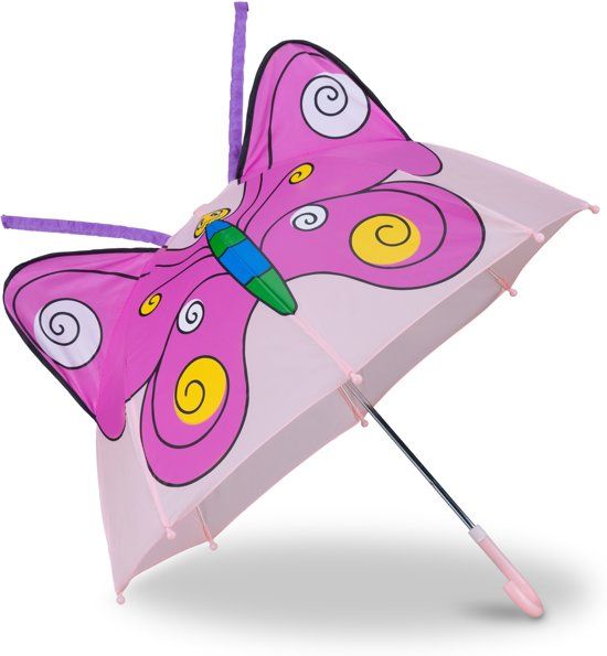 Relaxdays Kinderparaplu Diermotief - 3D Paraplu - Vlinder