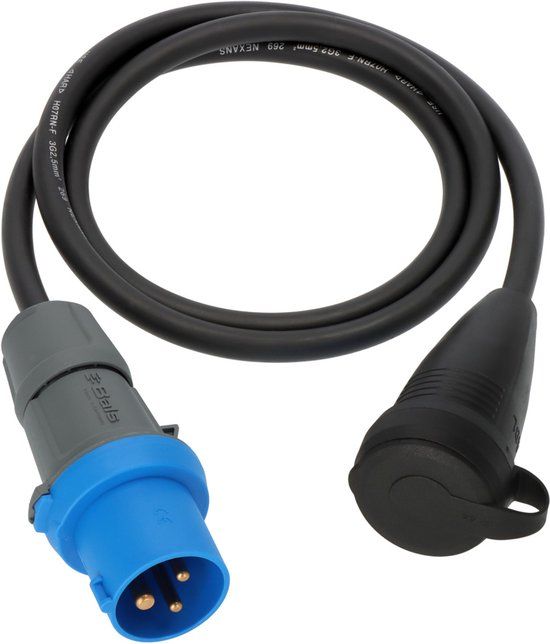 Brennenstuhl Verloopkabel Camping / CEE Verloopkabel met CEE-stekker en aardingscontactkoppeling (1,5m kabel in zwart, H07RN-F 3G2.5, 230V/16A, voor permanent gebruik buitenshuis IP44, Made in Germany)