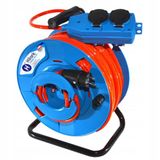 Hilark Cable Tech Verlengkabel van polyurethaan H07BQ-F 3 x 2,5 mm² op omgekeerde haspel met zwarte stekker en splitter blauw 40 m