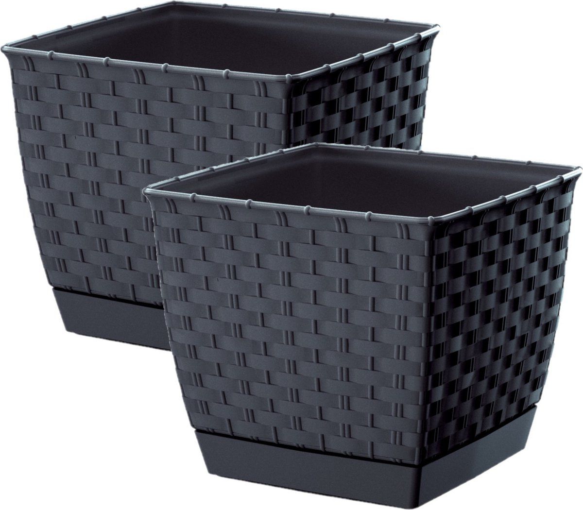 Prosperplast Set 2x Bloempotten Rotan Kunststof 19x19x16cm Antraciet Grijs