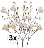Panda - 3x Creme kunst Magnolia tak 105 cm Kunstbloemen