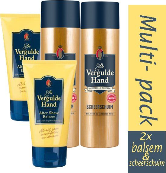 Vergulde Hand - 2x Aftershave Balsem-100ml en 2x scheerschuim 250ml met een houten kwast