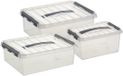 Sunware Q-Line opberg boxen set - 3 maten - 6-10-12 liter - kunststof - transparant/grijs