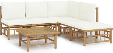 vidaXL 6-delige Loungeset met kussens bamboe crèmewit