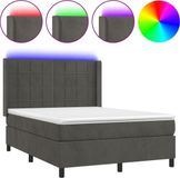 vidaXL Boxspring met matras en LED fluweel donkergrijs 140x200 cm