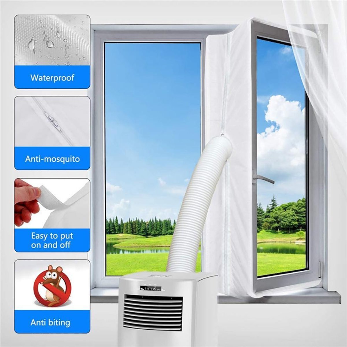 AircloTh by Pademime Aircloth Raamafdichtingskit mobiele airco-400 cm-Vensterafdichting voor airconditioners- Universele raamafdichting voor mobiele airconditioners en wasdrogers tot max 400 CM,-Geschikt voor draagbare airconditioners, Airco raamafdichting