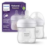 Philips Avent Natural Response-babyfles - 2 babymelkflessen van 125 ml voor pasgeboren en oudere baby's, BPA-vrij, voor 0 maanden en ouder (model SCY900/02)