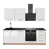 Vicco Complete keukeneenheid Fame-Line, Wit Hoogglans/Goudkleurig Eiken, 230 cm, WB Antraciet