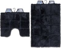 Wicotex Badmat set met Toiletmat - WC mat met uitsparing ruit Zwart - Antislip onderkant