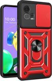 Merkloos Motorola Hoesje met Camera Slider Geschikt voor de Motorola Moto G72 - Back Cover met Standaard - Uitklapbare Kickstand Ring - Beschermhoes TPU - Magneet voor Auto Houder Rood